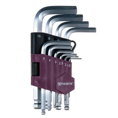 Thorvik HKSB10S Набор ключей торцевых шестигранных коротких с шаром, H1.5-H10, 10 предметов