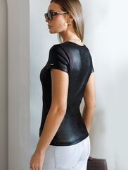 Футболка облегающая из хлопка в рубчик с V вырезом и матовым покрытием металлик  D49.121 (129427)