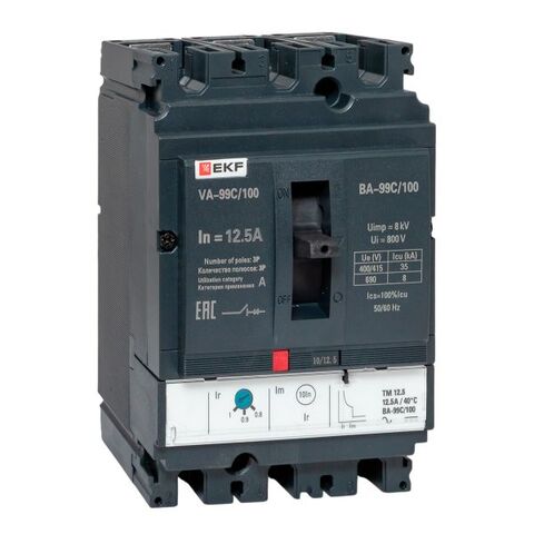 Выключатель автоматический в литом корпусе ВА-99C 100/12,5А 3P 35кА с термомагнитным расцепителем EKF