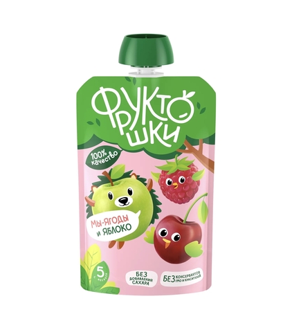 Фруктошки Пюре из яблок, черешни, малины и красной смородины «Красный микс» 90гр, с 5мес.