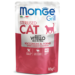 Влажный корм Monge Cat Grill для стерилизованных кошек, с телятиной, паучи 85 г - 28 шт