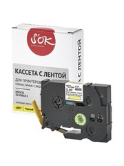 Кассета с лентой S'OK by Sakura Printing HSe-631 для Brother,  черный на желтом, 12мм, 8м , наклейка