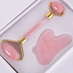 favorite.store Набор массажный роллер + гуаша из розового кварца, массажер для лица (Роллер и Гуаша)