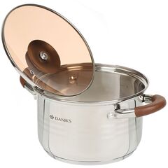 Кастрюля нерж, 3 л, крышка стекло, Daniks, Веллингтон, GS-01415-18CA, индукц