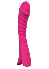 Розовый перезаряжаемый вибратор с ребрышками NAUGHTY BARONESS - 12,5 см. - 