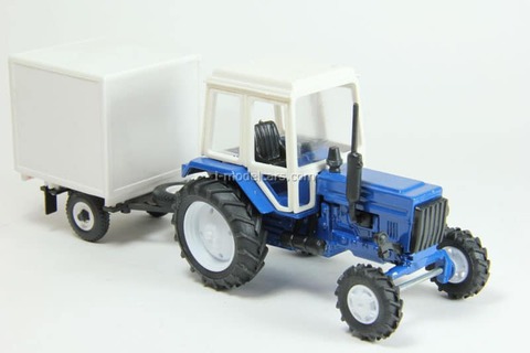 Tractor MTZ-82 Belarus metal with trailer Van (blue) Agat Mossar Tantal 1:43