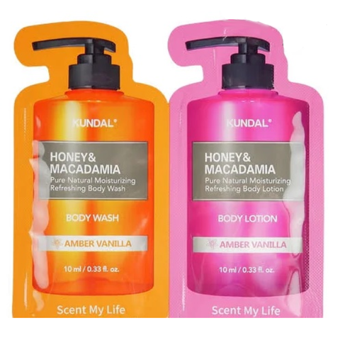 Гель для душа + лосьон Kundal Honey & Macadamia Amber Vanilla Body Wash 10мл + Body Lotion 10мл