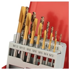 Набор метчиков машинных M3 -M12 HSSE-TiN DIN371/376 (B/4-5P, + сверла) 14пр H-Tools 245051THT