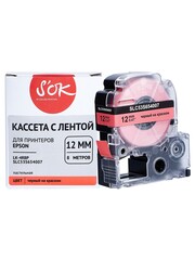 Кассета с лентой S'OK by Sakura Printing C53S654007 (LK-4RBP) для Epson  LW300, LW400, LW700, LW600P, LW1000P, K400, Z700, Z800, черный на красном, 12мм, 8м, пастельная