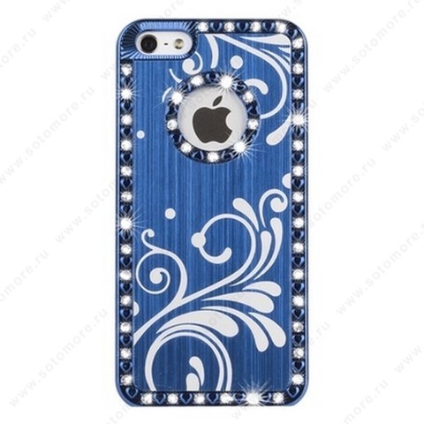 Накладка металлическая для iPhone SE/ 5s/ 5C/ 5 со стразами синяя
