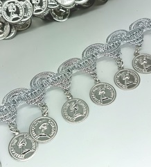 Тесьма люрекс с декоративными элементами/мониста , ш. 3,5 см.