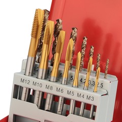 Набор метчиков машинных M3 -M12 HSSE-TiN DIN371/376 (B/4-5P, + сверла) 14пр H-Tools 245051THT