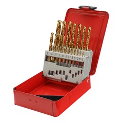 Набор сверл по металлу 1-10мм 19шт DIN338 HSS-G TiN 118° (мет. кейс) H-Tools Pro 250214PRO