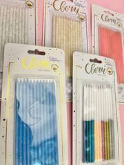 Свечи тортовые классические XL с серебряным глиттером с держателями 15 см, 12 шт.