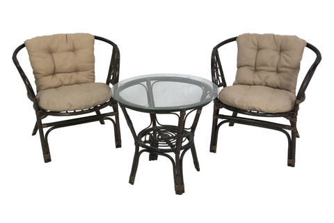 Набор мебели Garden Story Багамы Мини (2кресла+стол (2 уп.), каркас коричневый, подушки бежевые)