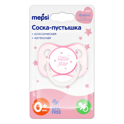 Соска-пустышка Mepsi , 0+ mini, латексная, классическая Little Star розовая