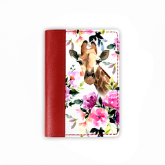 Обложка на паспорт комбинированная "Цветы и жираф" красная, белая вставка