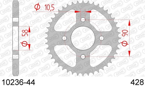 AFAM 10236-44 звезда задняя HONDA CB 125 (ведомая) стальная, 428, (JTR1221.44)