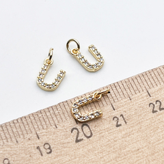 Подвеска Буква U, позолота, фианиты, размер 9*6 мм, цена за 1 шт