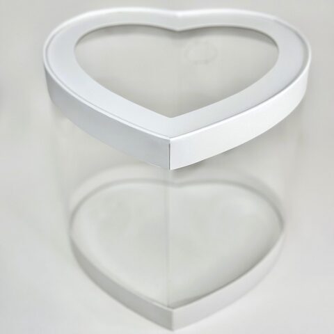 Коробка для тортов и пирожных ШЛЯПНАЯ СЕРДЦЕ с прозрачными стенками 215*180*200 мм (белая)