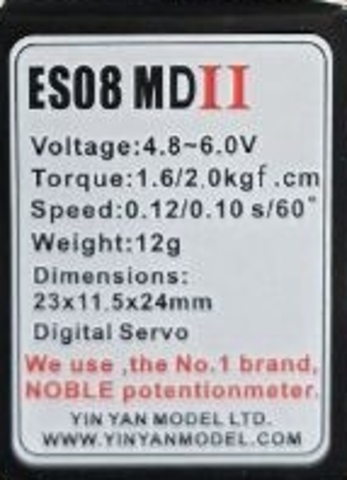 Сервопривод EMAX ES08MD II (1.6-2.0 кг/см, 0.12-0.10 сек/60°, 13г) Mini For RC Model