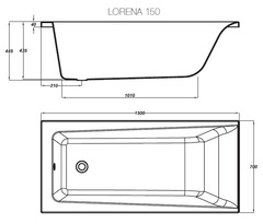 ВАННА АКРИЛОВАЯ CERSANIT LORENA 150x70 С НОЖКАМИ