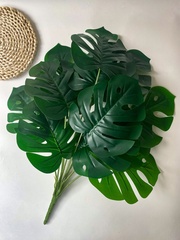№2 Монстера искусственная, куст 12 веток, евро пластик, зеленая, как живая, 50-58 см