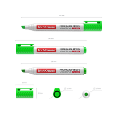 
          Текстовыделитель, Erich Krause, "Visioline V-40", зелёный, круглый корпус, скошенный, 0,6-5,2 мм, 12шт/уп, картонная упаковка