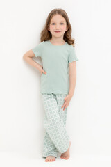 пижама  для девочки  К 1636/голубая дымка,морская клетка