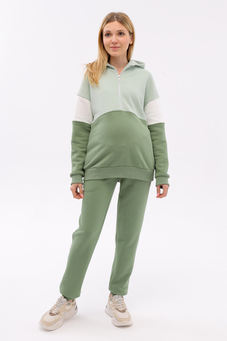 Утепленный спортивный костюм для беременных и кормящих 16229 зеленый-мята-тофу