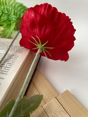 Мак искусственный, бархатистая ножка и листья, 2 цветка + 1 бутон на ветке, 58 см, набор 2 ветки.