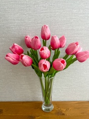 Тюльпаны реалистичные искусственные, Розовые оттенки, нежные, латексные (силиконовые), 34 см, букет из 15 штук