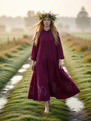 Уля. Платье льняное асимметричное с вышивкой по низу PL-422606