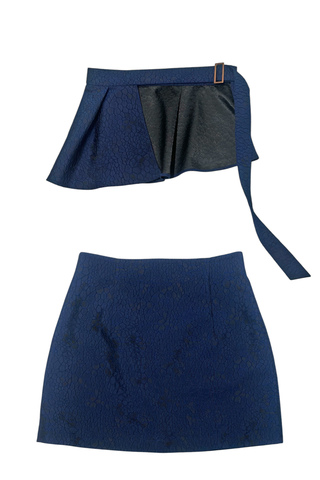 Синяя мини юбка со съемной баской