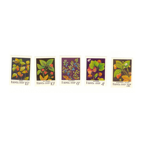 Полная серия марок "Дикорастущие ягоды" (5 марок)