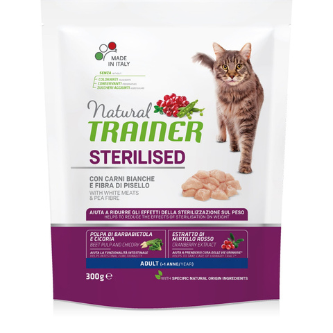 Trainer Natural Adult Sterilised Fresh White Meats сухой корм д/кастр.кошек со свеж. белым мясом300г