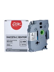 Кассета с лентой S'OK by Sakura Printing TZE135 для Brother, белый на прозрачном, 12мм, 8м, наклейка