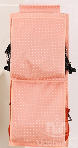 Подвесной органайзер для хранения женских сумок, 5 карманов (розовый в горошек)