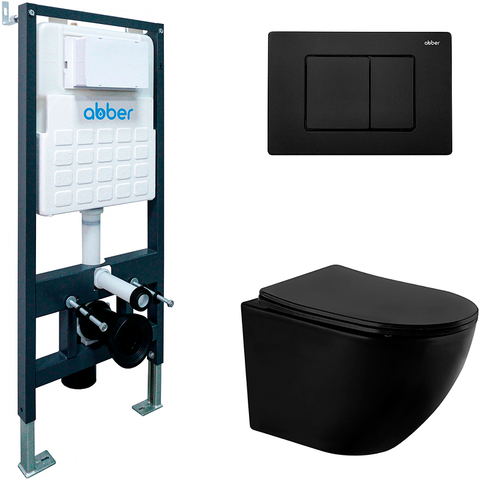 AC1100MB-AC0105-AC0120MB Комплект 3 в 1: подвесной унитаз Bequem AC1100MB черный матовый с инсталляцией AC0105 и кнопкой AC0120MB черная матовая