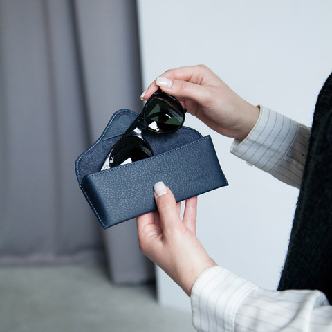 Футляр для очков Vision из кожи теленка, цвета синий