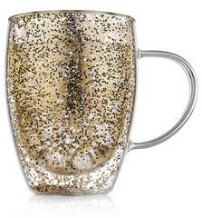 Кружка с двойными стенками с конфетти внутри 350 мл, стеклянная New-York Glaffe