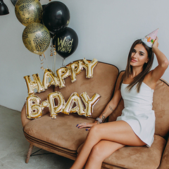 К Надпись, Happy B-Day, Gold (Золото), 59см Х 90см