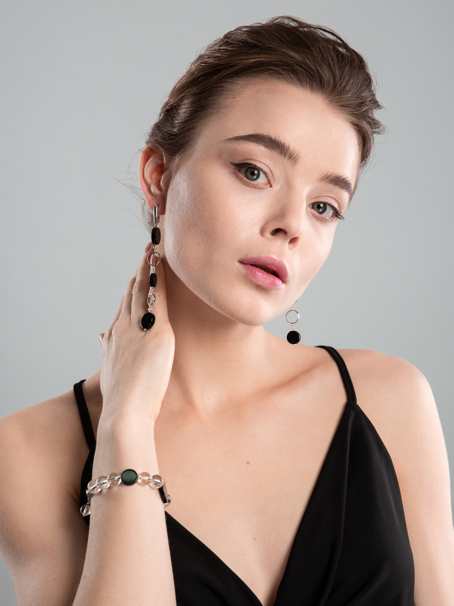 Серьги асимметричные с агатом