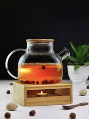 Стеклянный заварочный чайник с деревянной подставкой