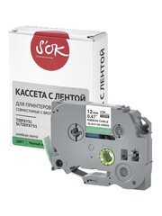 Кассета с лентой S'OK by Sakura Printing TZEFX731 для Brother,  черный на зеленом, 12мм, 8м , наклейка