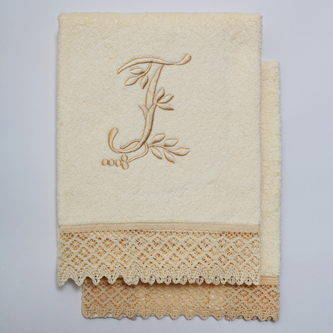 Набор полотенец 2 шт Old Florence Rombetti с вышивкой инициалов T бежевый