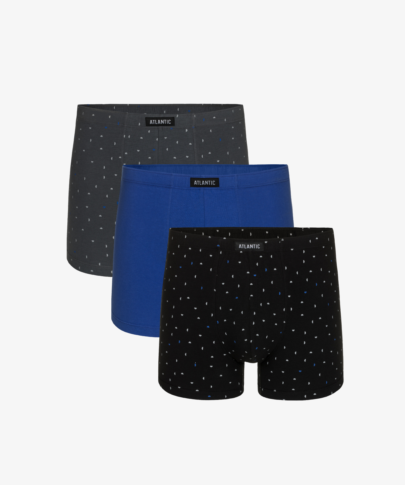 Мужские трусы шорты Atlantic, набор из 3 шт., хлопок, графит + голубые + черные, 3MH-163