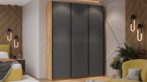 Шкаф-купе Оскар Хилтон 3-х дверный 177 дуб крафт золотой / графит матовый / ручка черная