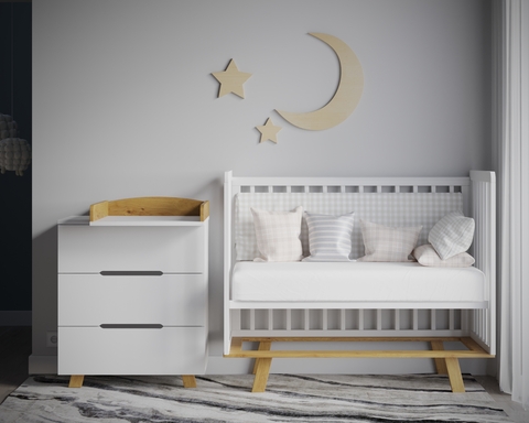 Кроватка для новорождённых Incanto ANNIKEN с продольным маятником (в т.ч. приставная) цвет белый/бук