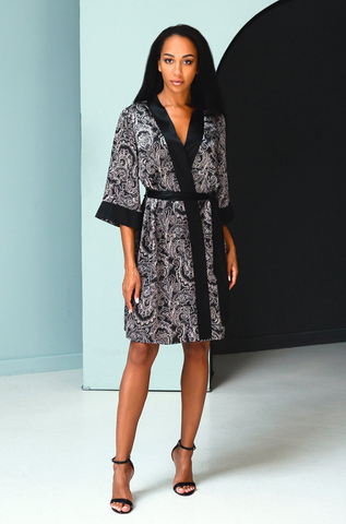 Шелковый халат черный (принт) Mia-Mia Vanda (100% нат.шелк) S Sale